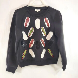Innvolve  Black Sweatshirt w/ Sparkly Lightning Bolts Clouds Size Small